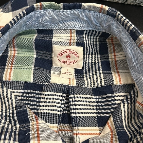 BROOKS BROTHERS RED FLEECE OXFORD BUTTON DOWN PLAID POPOVER GUC SZ L - Picture 8 of 9